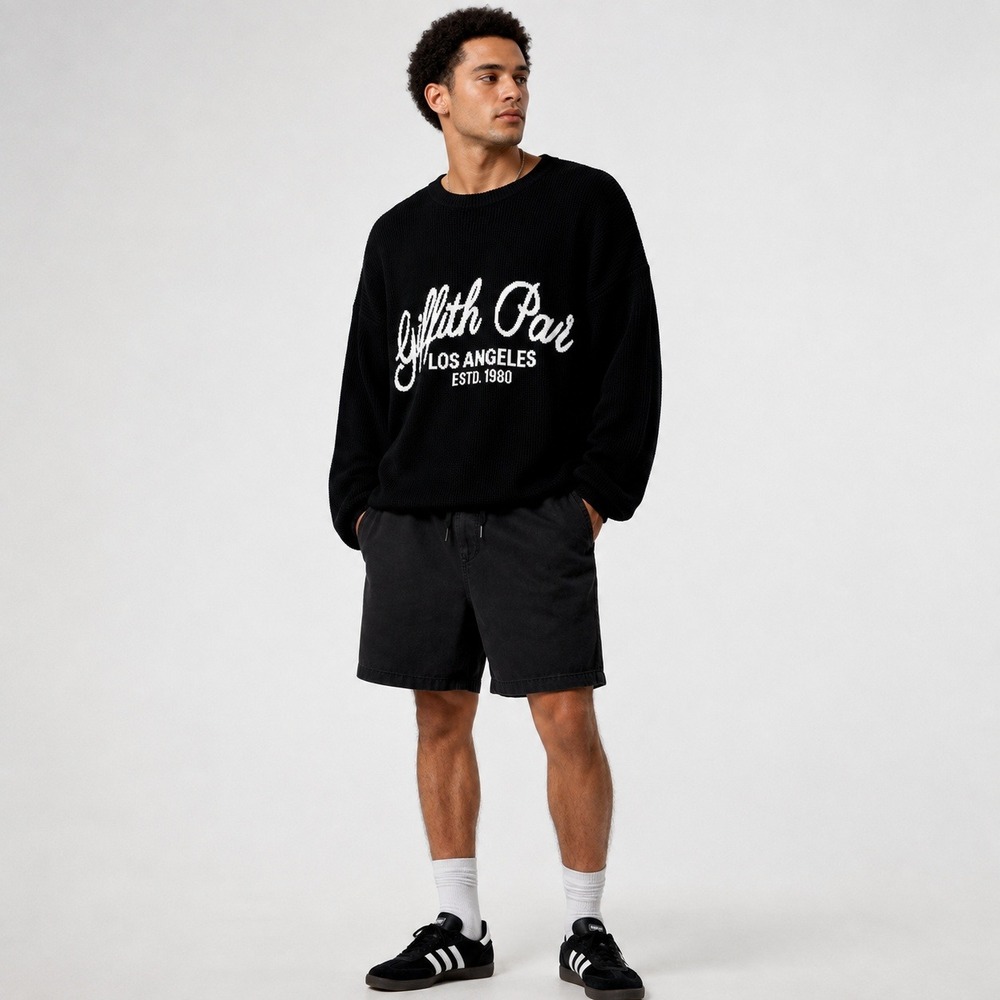 PacSun Griffith Park Los Angeles Sweater Mens M Black Gorpcore Streetwear Knit